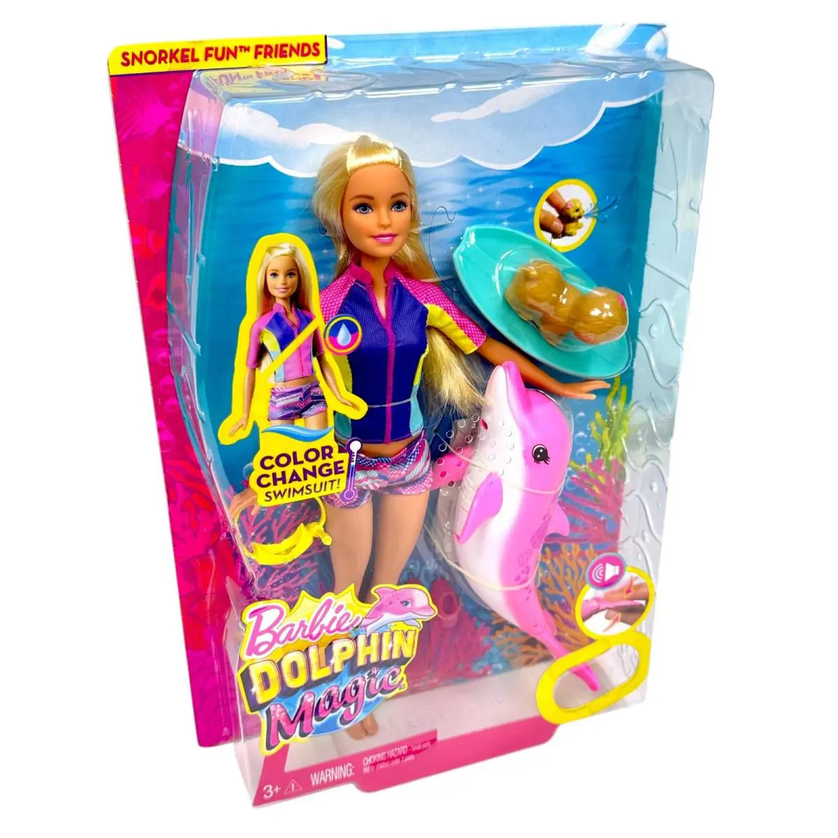 Barbie Dolphin Magic Doll Color Change Swimsuit Snorkel Squirt Pup Surfer 2016