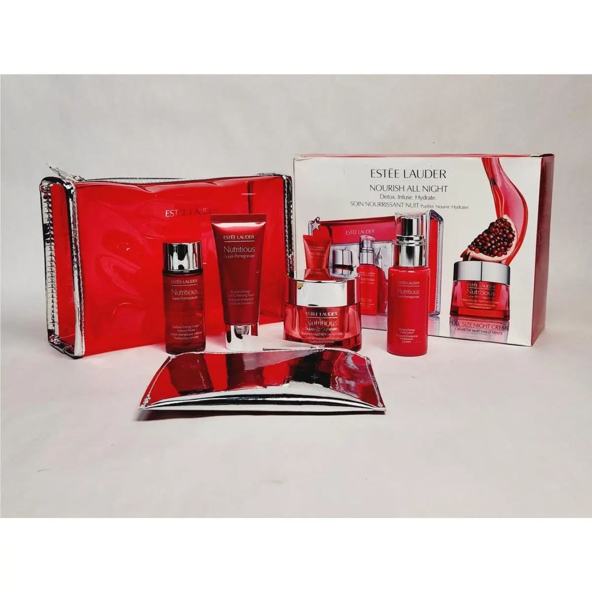 Estee Lauder Nourish All Night Skin Care Set of 3 w/ Case - Red