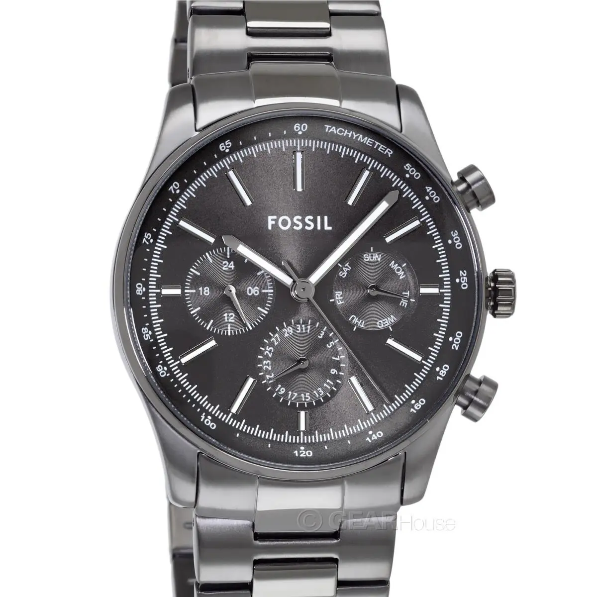 Fossil Sullivan Mens Multifunction Watch Gray Dial Smoke Stainless Steel Band