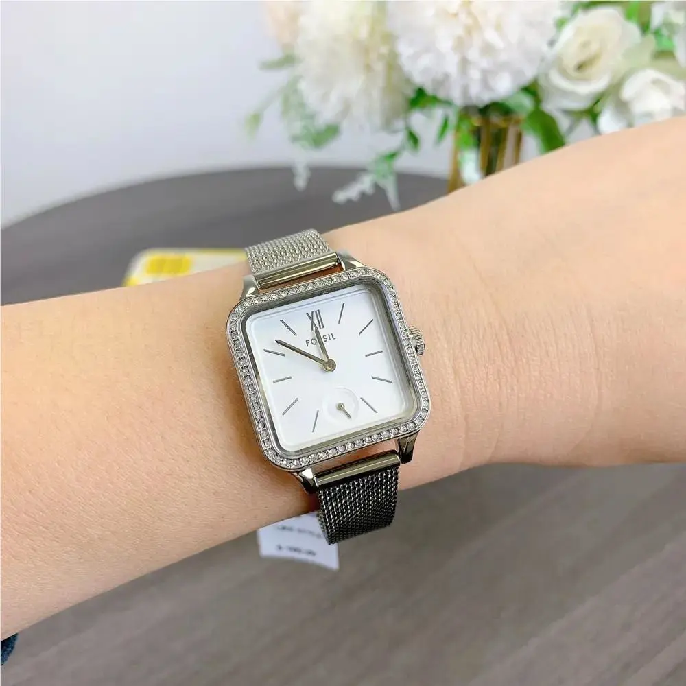 Fossil BQ3970 Women`s Colleen Three-hand Silver Stainless Steel Mesh Watch