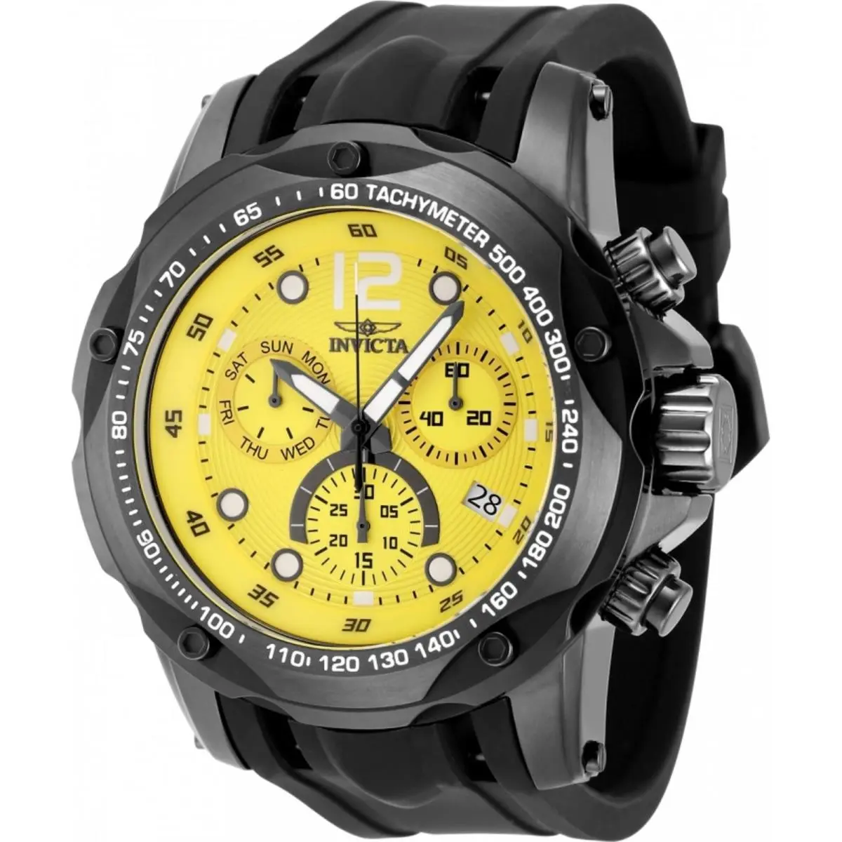 Invicta Men`s Watch Speedway Chronograph Yellow Dial Black Silicone Strap 48908