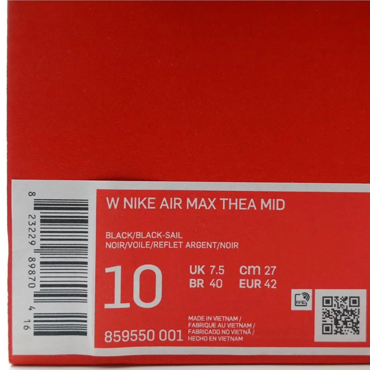 Womens  Air Max Thea Mid Black Black Sail Leather Sneaker 859550-001 10 by Nike