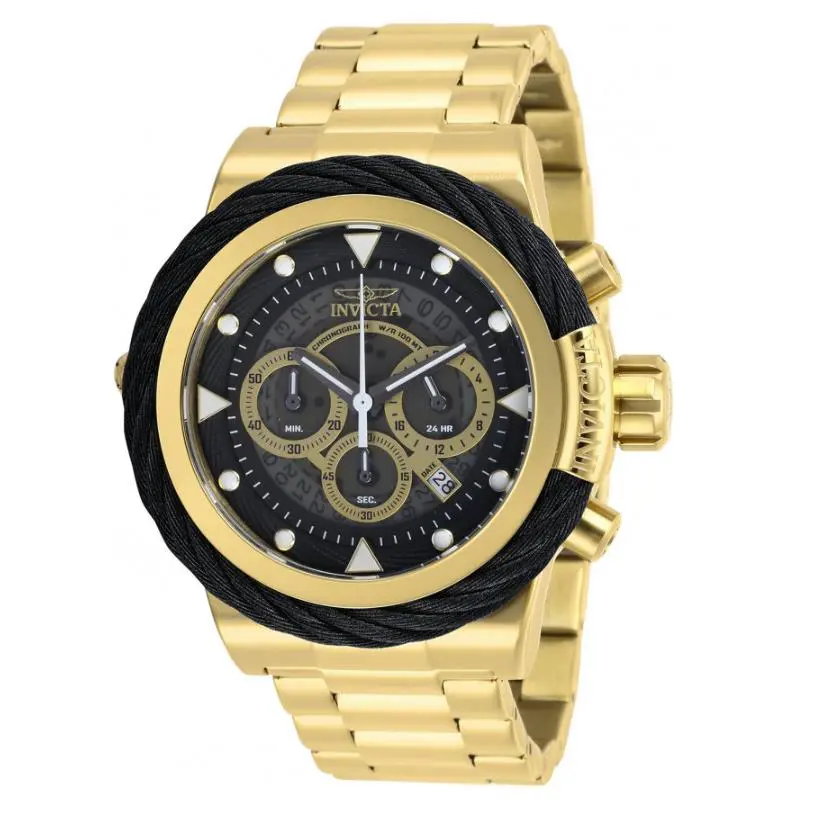Invicta Bolt Men`s 50mm Gold Stainless Anatomic Dial Chronograph Watch 27800 - Dial: Black, Gold, Gray, Yellow, Band: Gold, Yellow, Bezel: Black, Gold