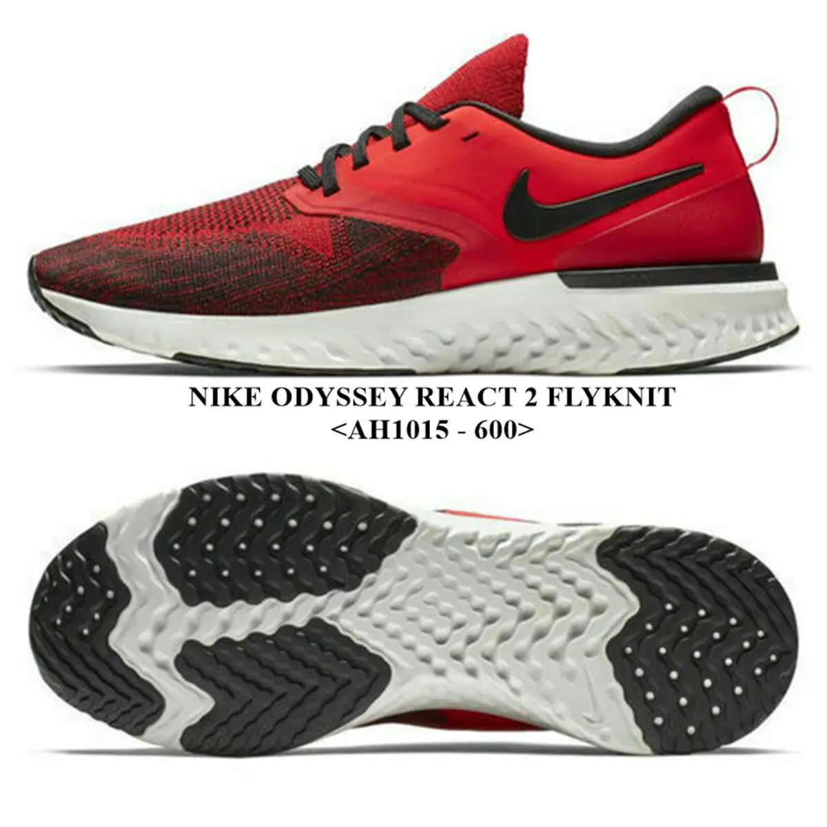 Nike Odyssey React 2 Flyknit AH1015 - 600 Men`s Running Shoes.new - UNIVERSITY RED / BLACK, Manufacturer: UNIVERSITY RED / BLACK