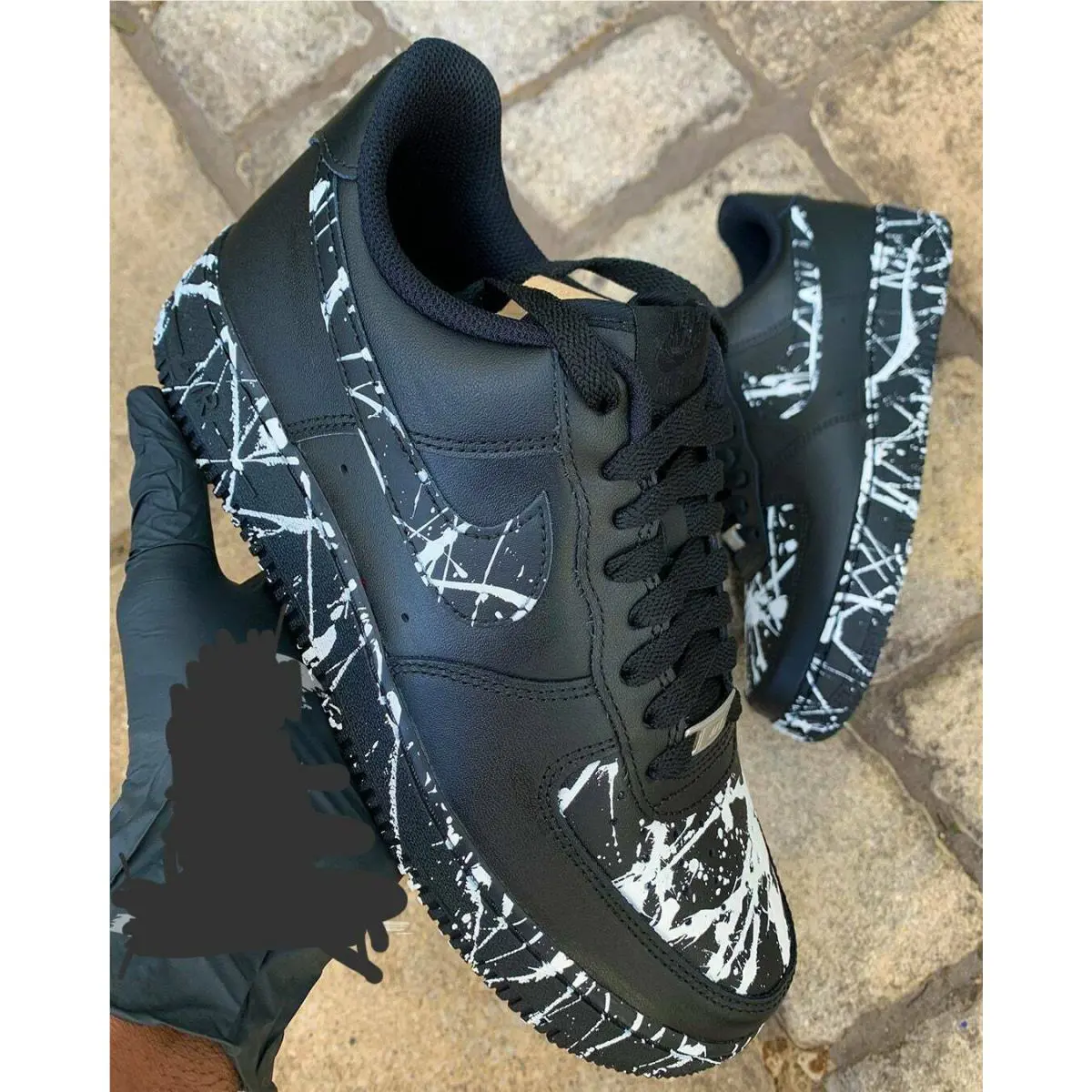 Nike Air Force 1 Custom Shoes Drip Black White Swoosh Splatter Mens Womens Kids