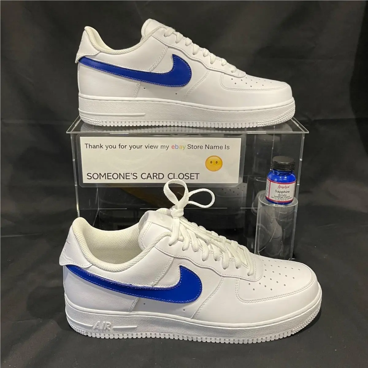 Nike Air Force 1 Low White Sapphire Custom Painted Swoosh Sc- 69W