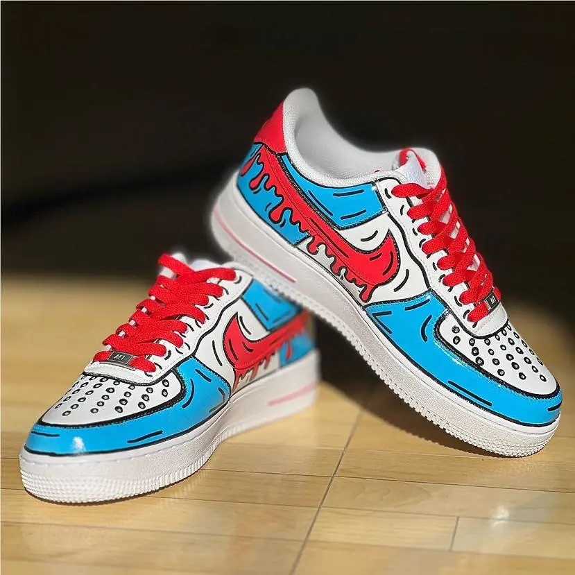 Nike Air Force 1 Custom Superhero Shoes Comic Drip Red Blue Black White Graffiti Art
