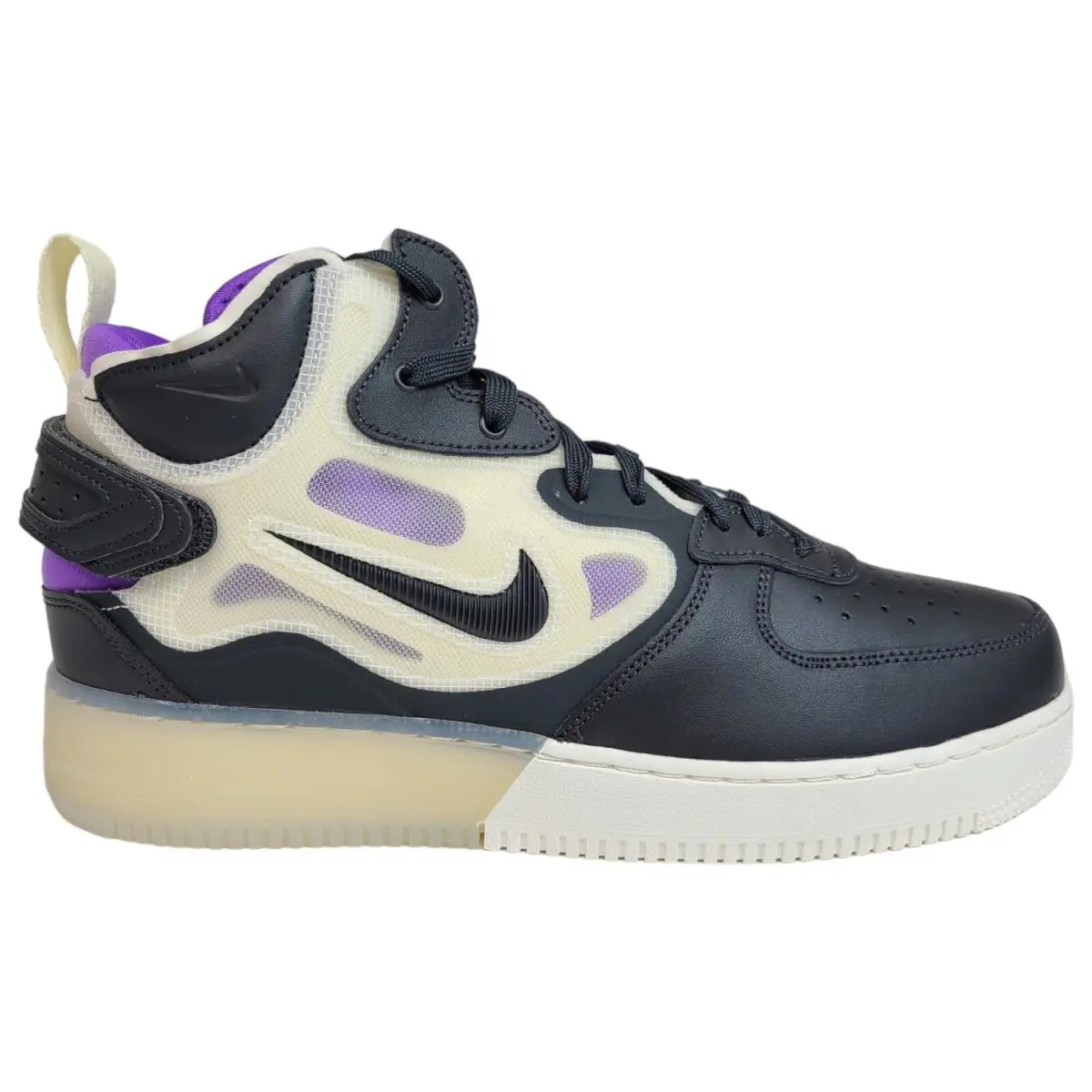 Nike Men 9 10 10.5 11 Air Force 1 Mid React Shoes Black White Purple DQ1872-001 - Black