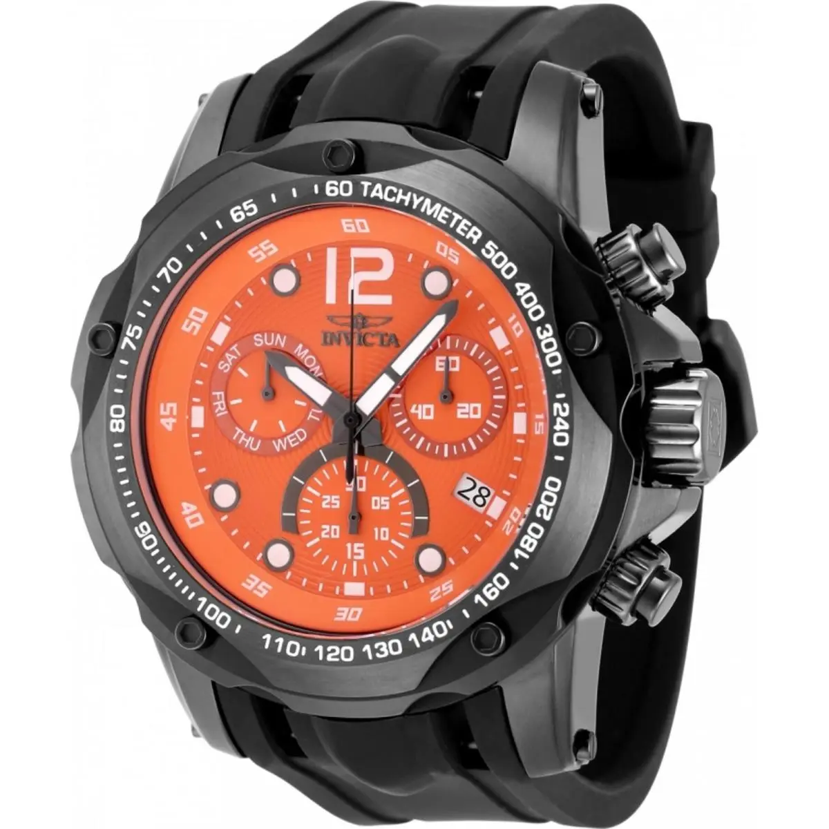 Invicta Men`s Watch Speedway Chronograph Orange Dial Black Silicone Strap 48909