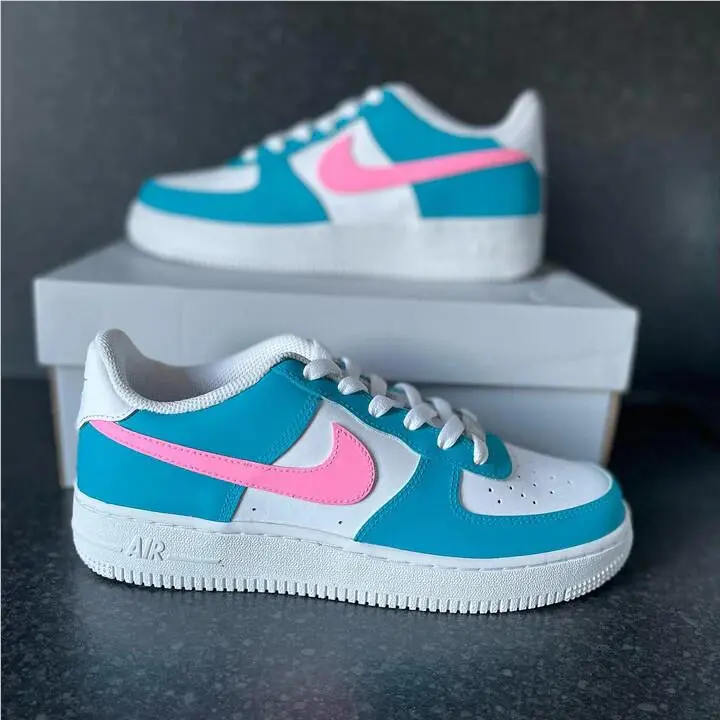 Nike Air Force 1 Custom Shoes `bubblegum Blue Pink` Sneaker Mens Womens Kids