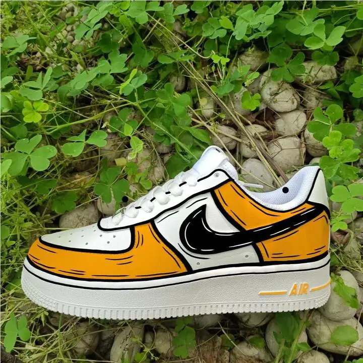 Nike Air Force 1 Custom Shoes `light Orange Black Cartoon` Mens Womens Kids Size