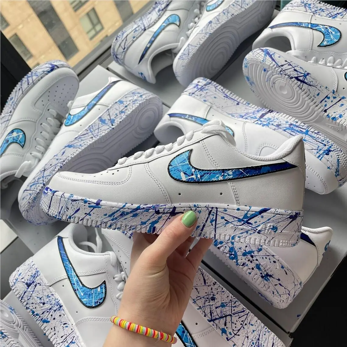 Nike Air Force 1 Custom White Shoes `blue Star Gradient Splatter` Mens Womens