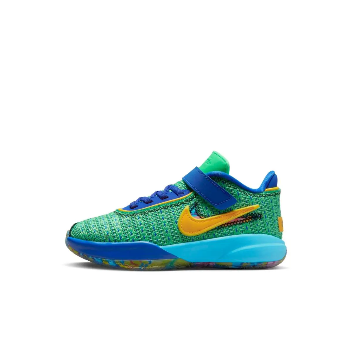 DV3023-300 Preschool Nike Lebron 20 `kaleidoscope Ps` - Electric Algae/Game Royal/Baltic Blue/University Gold