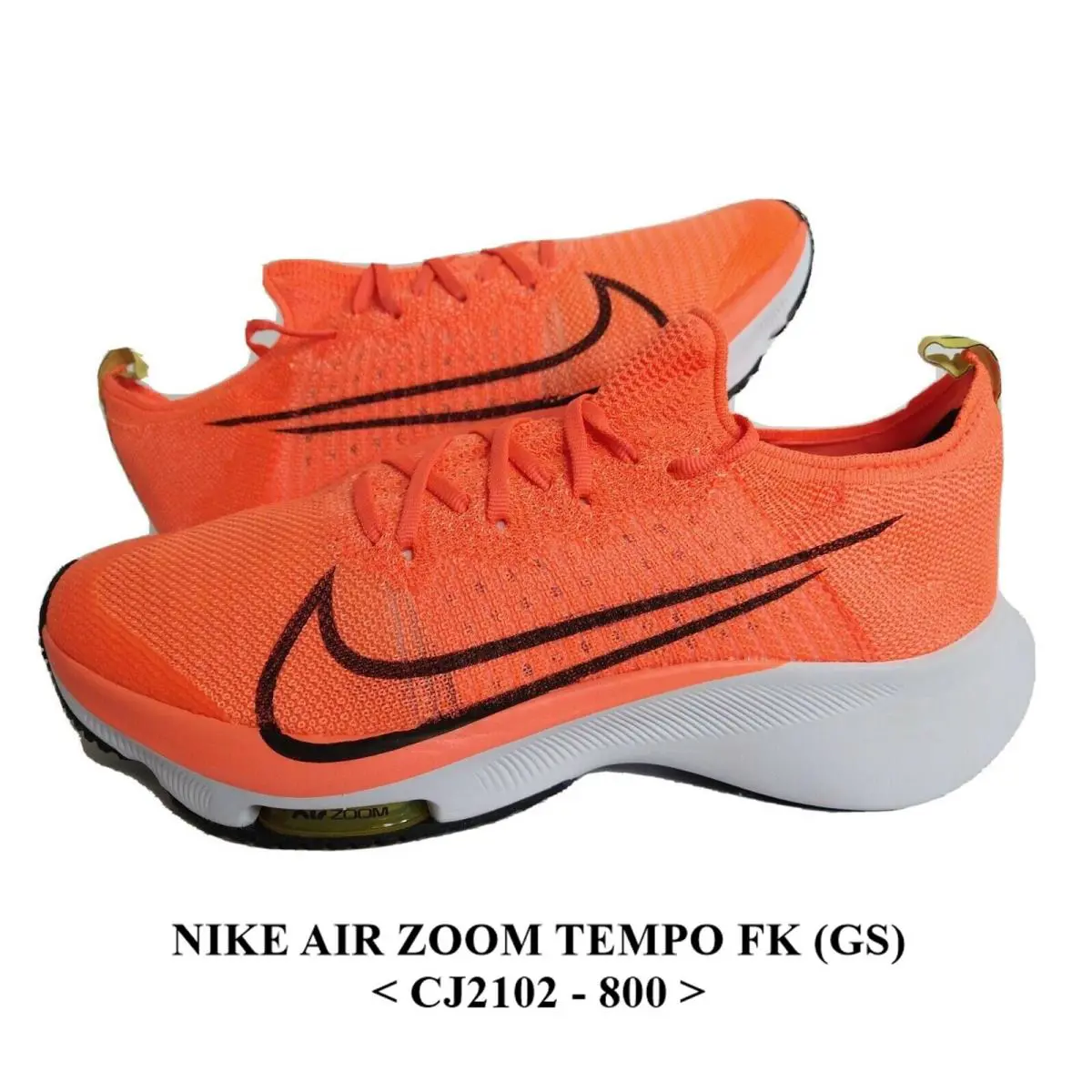 Nike Air Zoom Tempo FK GS CJ2102-800 Running Shoes.new NO Lid - BRIGHT MANGO/BLACK