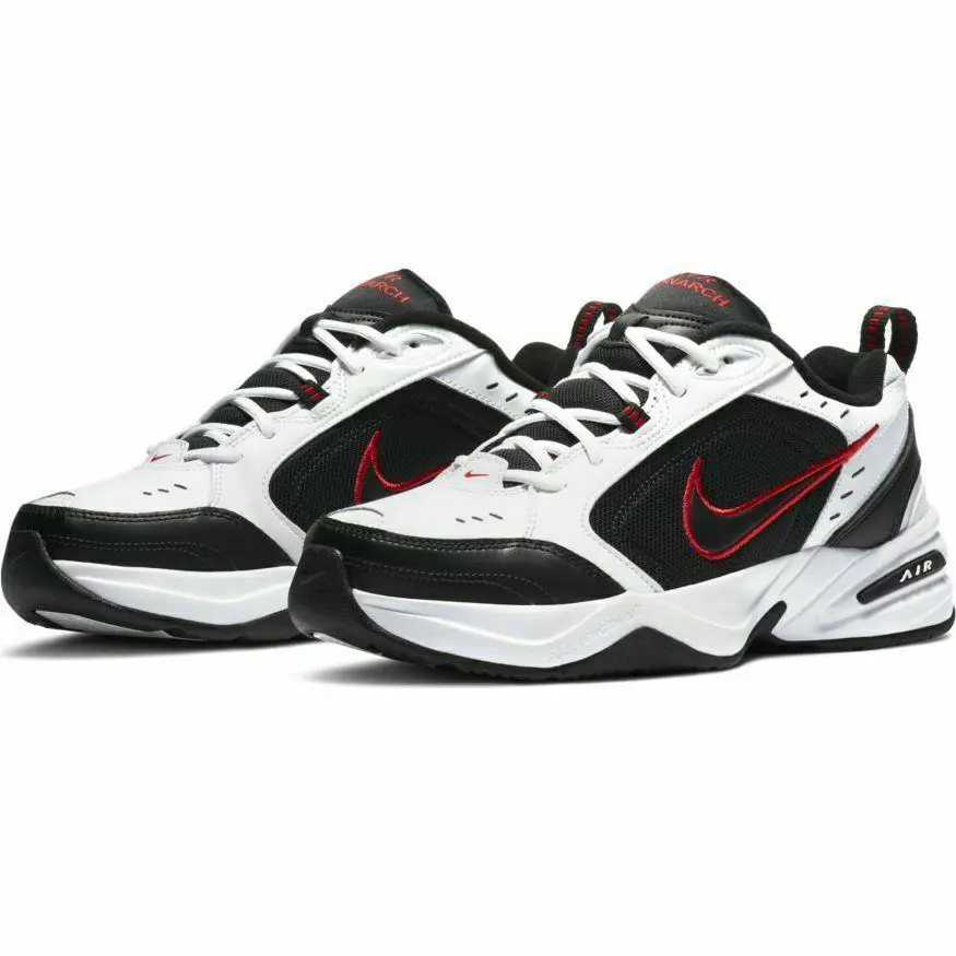 Nike Air Monarch IV Mens Size 10.5 Training Shoes Med Width D Leather Sneakers - White/Black/Red