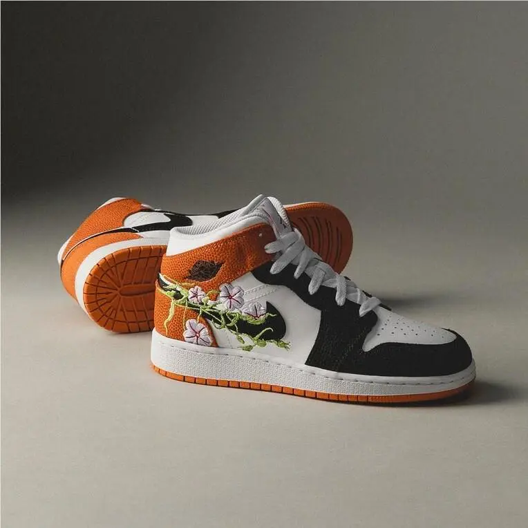 Nike shoes - Jordan Air 1 Mid - Air Mid - White/Black/Starfish/Vivid Green/Lavender Mist/Altitude Green 6