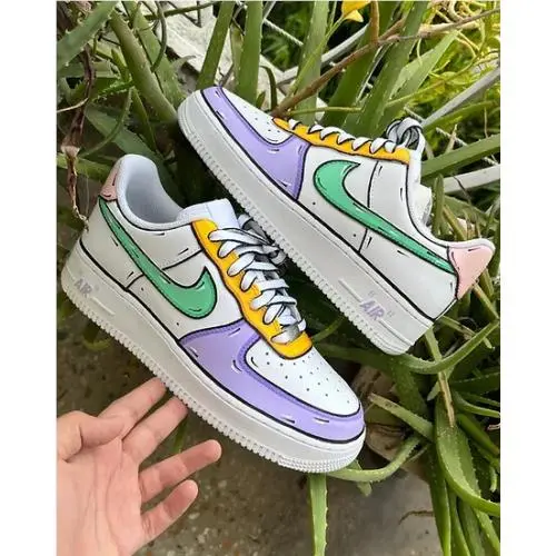 Nike Air Force 1 Custom White Easter Shoes Pastel Colorful Sketch Up Cartoon Art