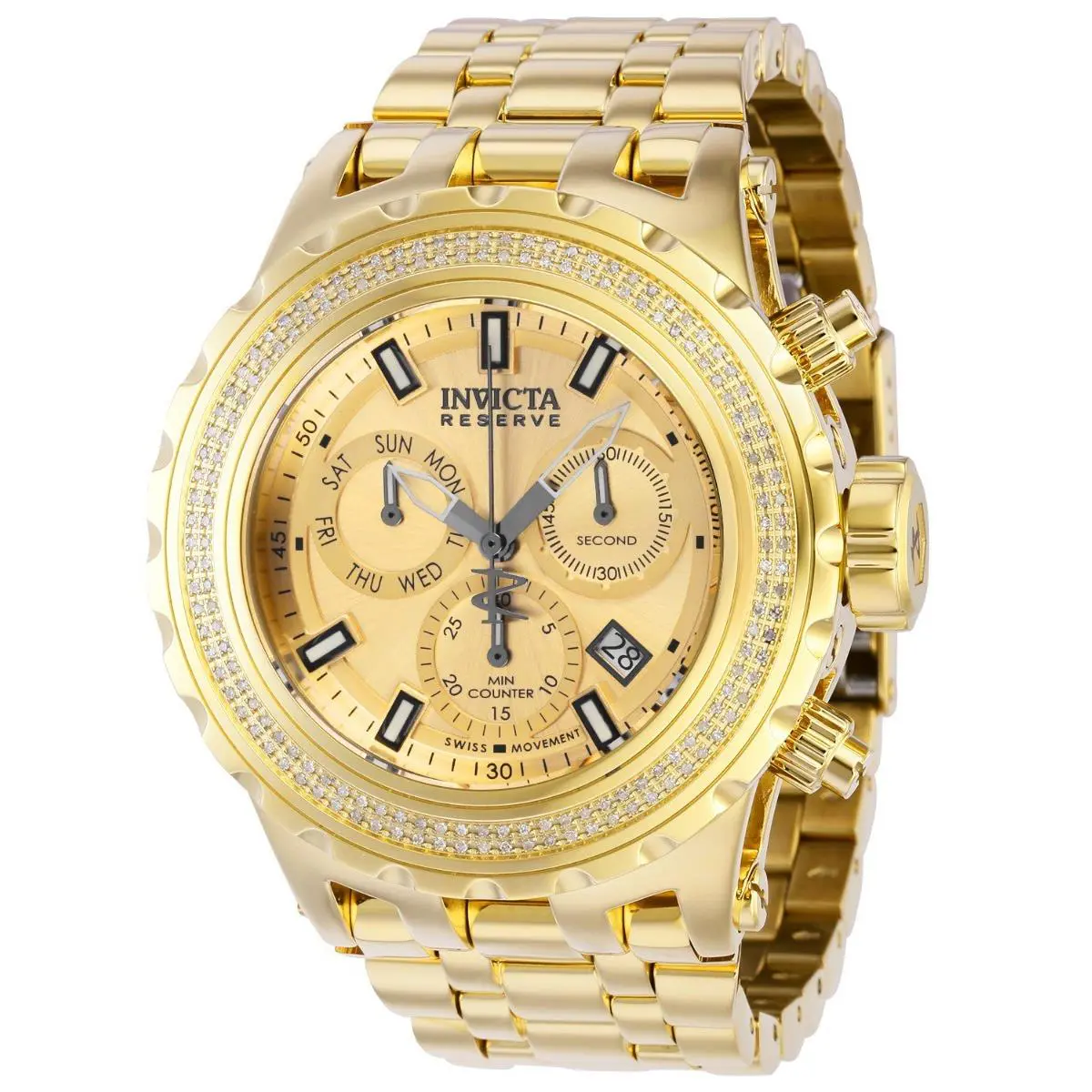 Gold Invicta Reserve Specialty Subaqua 52 mm Swiss Diamond Watch Model 37325