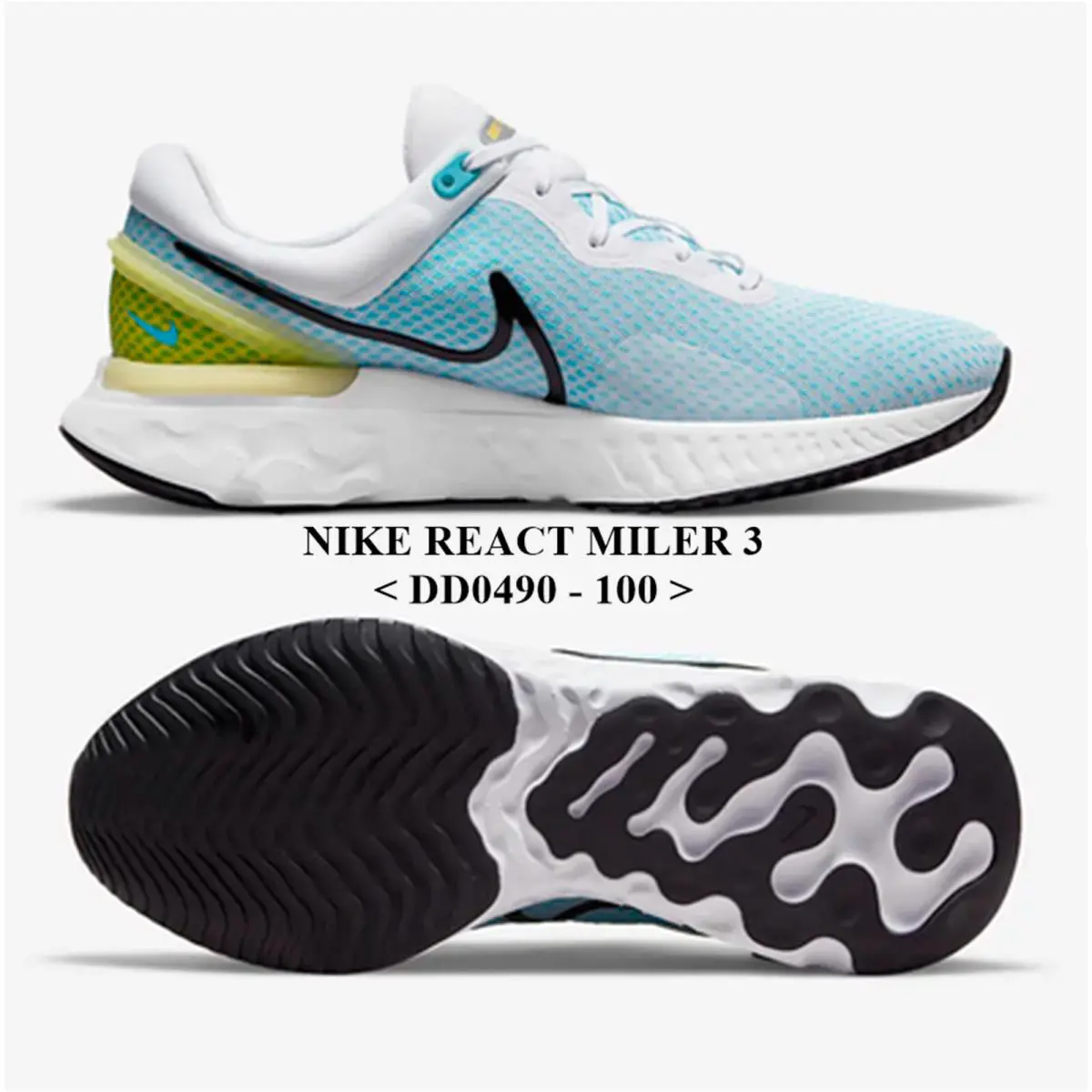 Nike React Miler 3 DD0490 - 100 Men`s Running Shoes. NO Lid - BLACK/WHITE/BLUE
