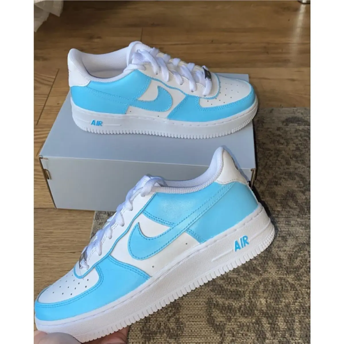 Nike Air Force 1 Custom Low White Light Baby Unc Blue Line Art Mens Womens Sneakers