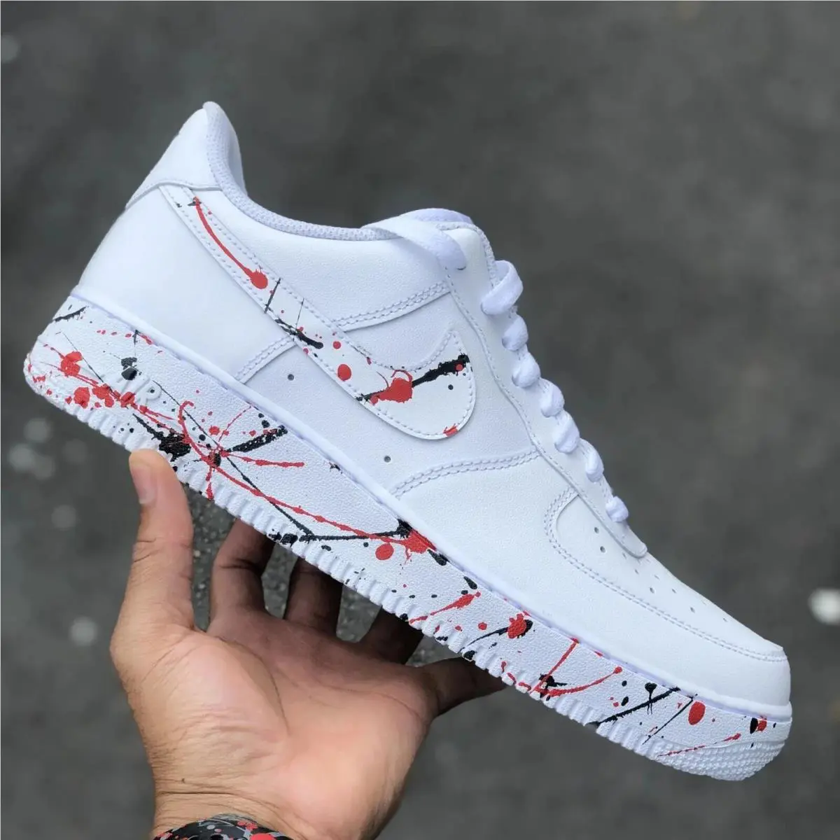 Nike Air Force 1 Custom White Shoes Red Black Splatter Sneakers Street Artwork Mens