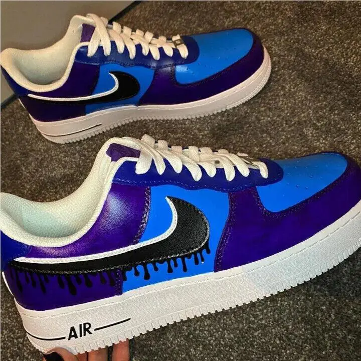 Nike Air Force 1 Custom Shoes Retro Graffiti Blue Purple Drip Cartoon Mens Womens