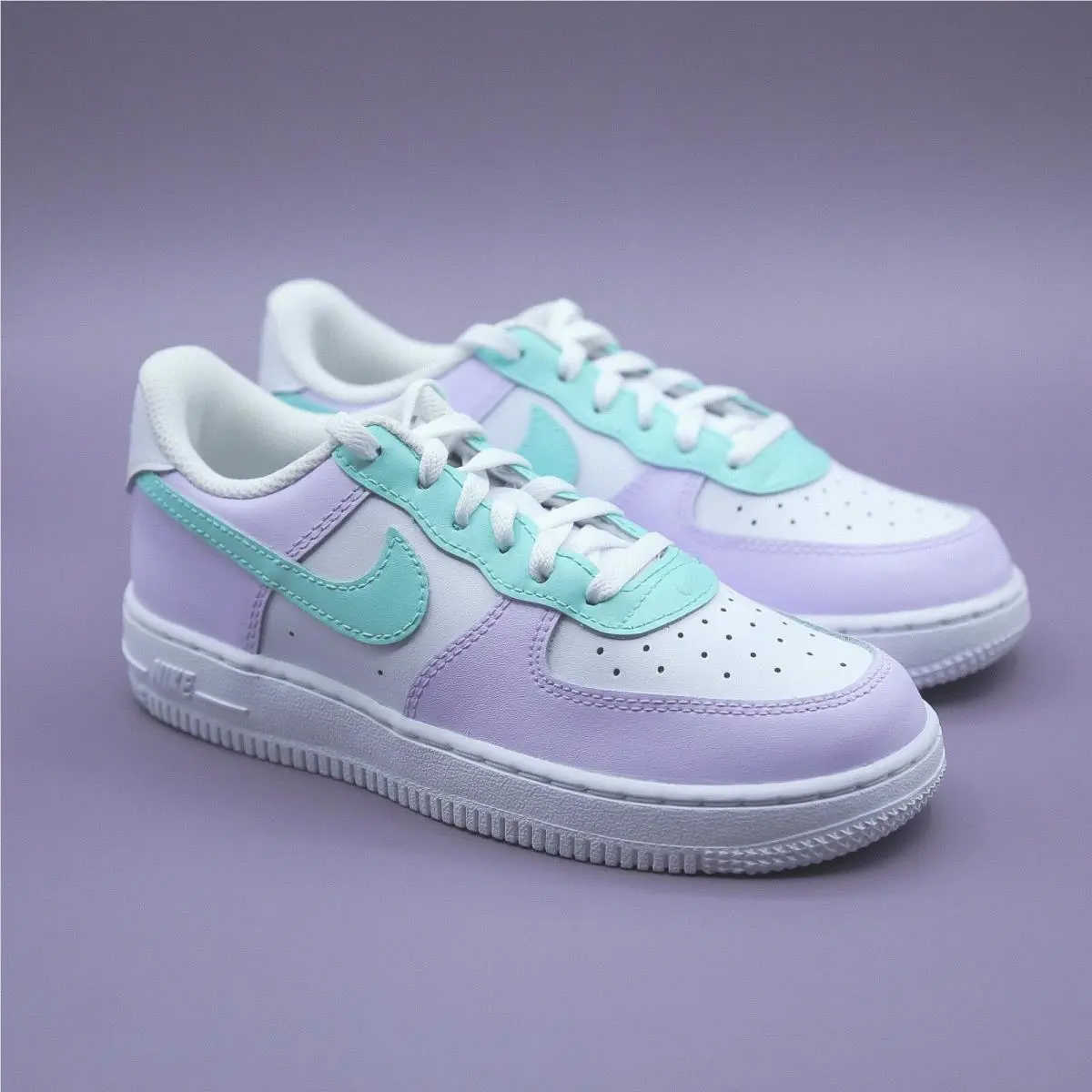 Nike Air Force 1 Custom White Shoes `mermaid Lilac Purple Blue Teal` Mens Womens