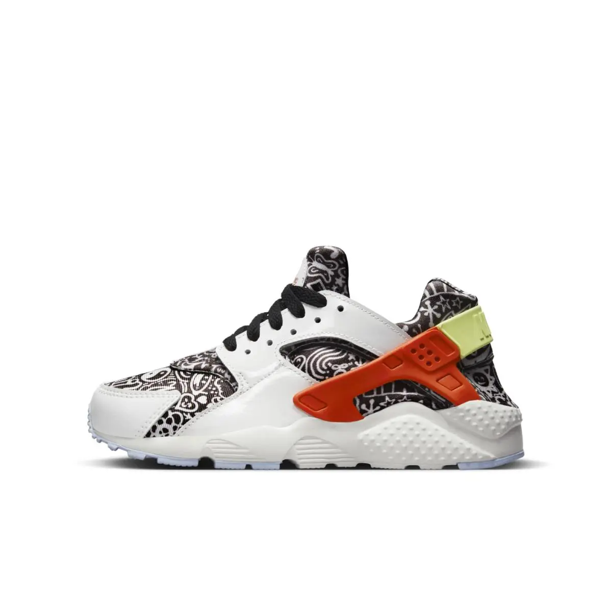 DV2243-100 Grade School Nike Huarache Run SE GS `doodle` - Summit White/Picante Red/Black/Light Lemon Twist