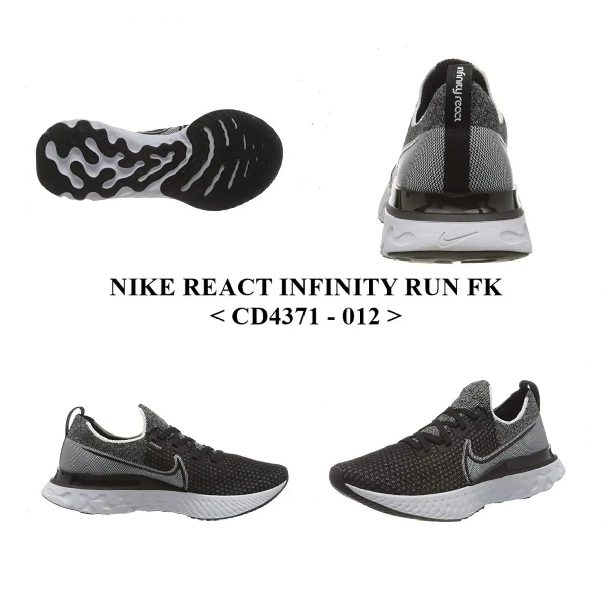 Nike React Infinity Run Flyknit CD4371 - 012 Men`s Running Shoes NO Lid - Black, Manufacturer: BLACK/BLACK-WHITE