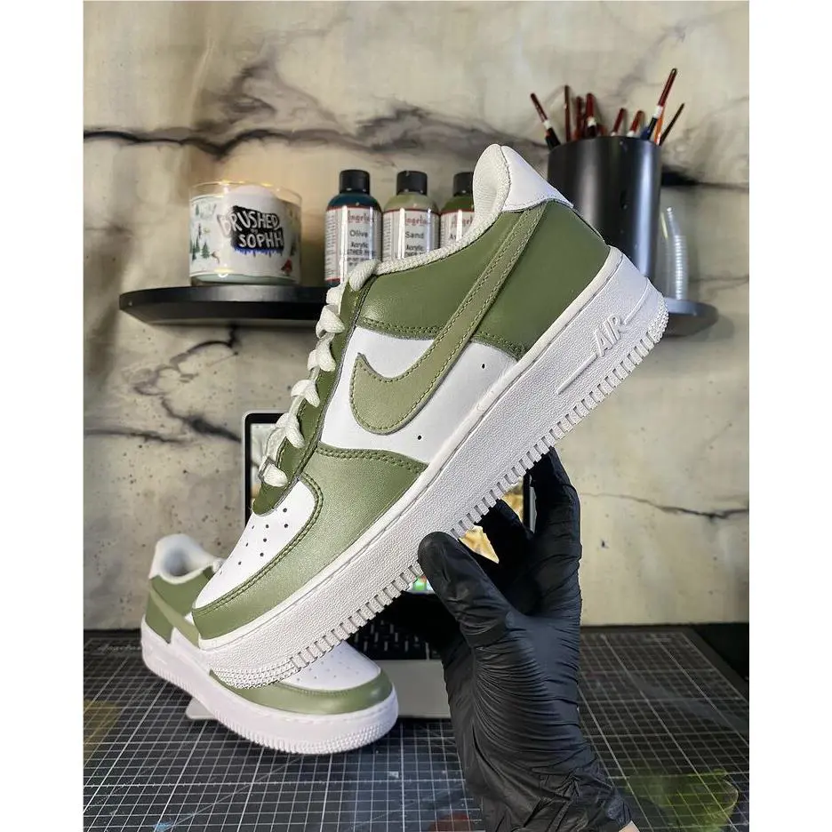 Nike Air Force 1 Custom White Shoes Retro Green Avocado Sand Color Style Mens Womens