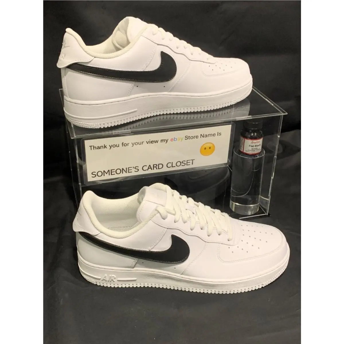 Nike Air Force 1 Low White Flat Black Custom Painted Swoosh Sc- 3W