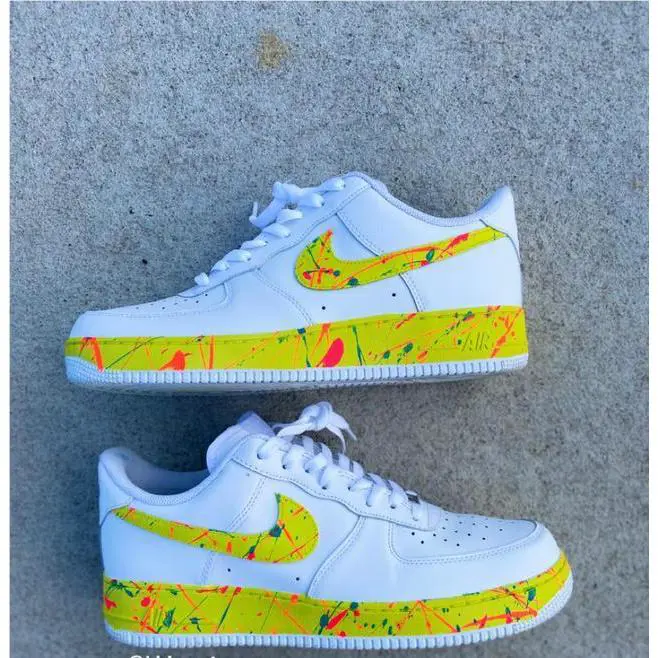Nike Air Force 1 Custom Mustard Yellow Splatter Graffiti Shoes Sneakers Mens Womens