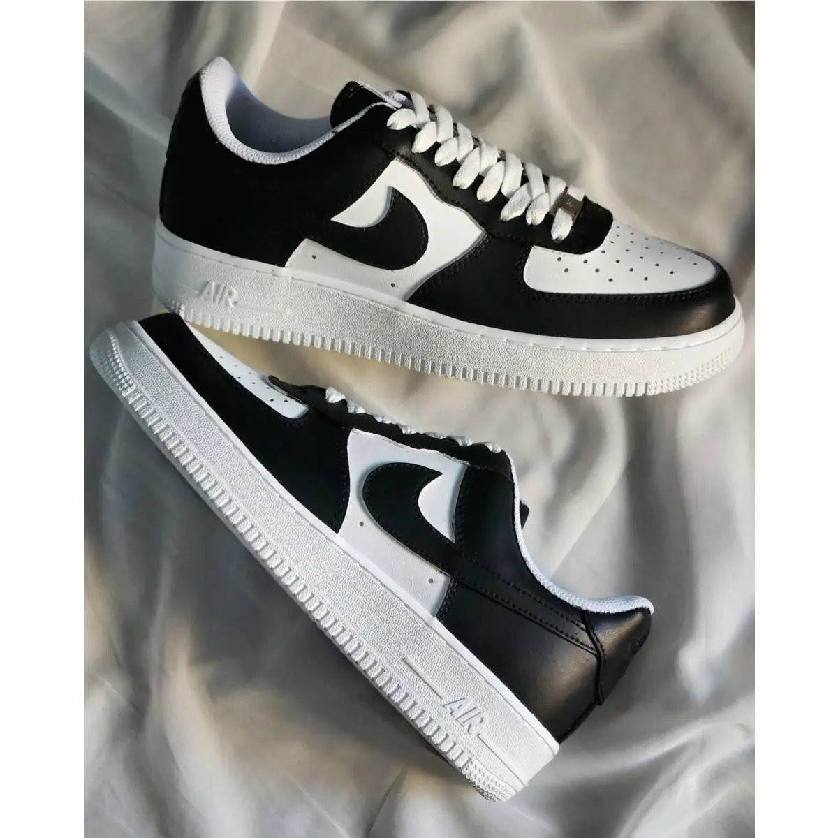 Nike Air Force 1 Custom Low White Shoes Basic Colorway Black Sneakers Mens Womens