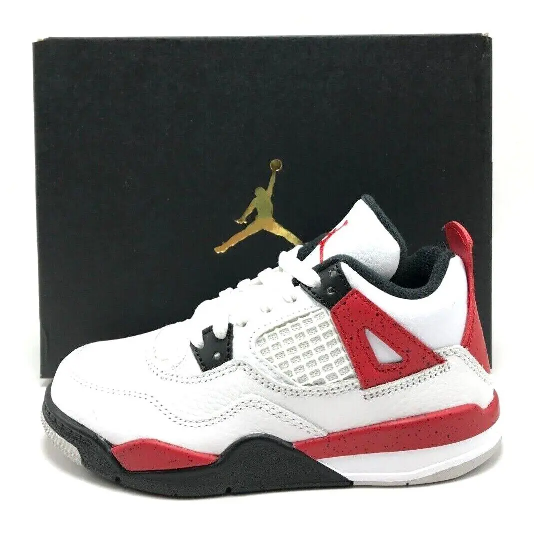 Pre-school Nike Air Jordan 4 Retro PS White/fire Red-black BQ7669 161