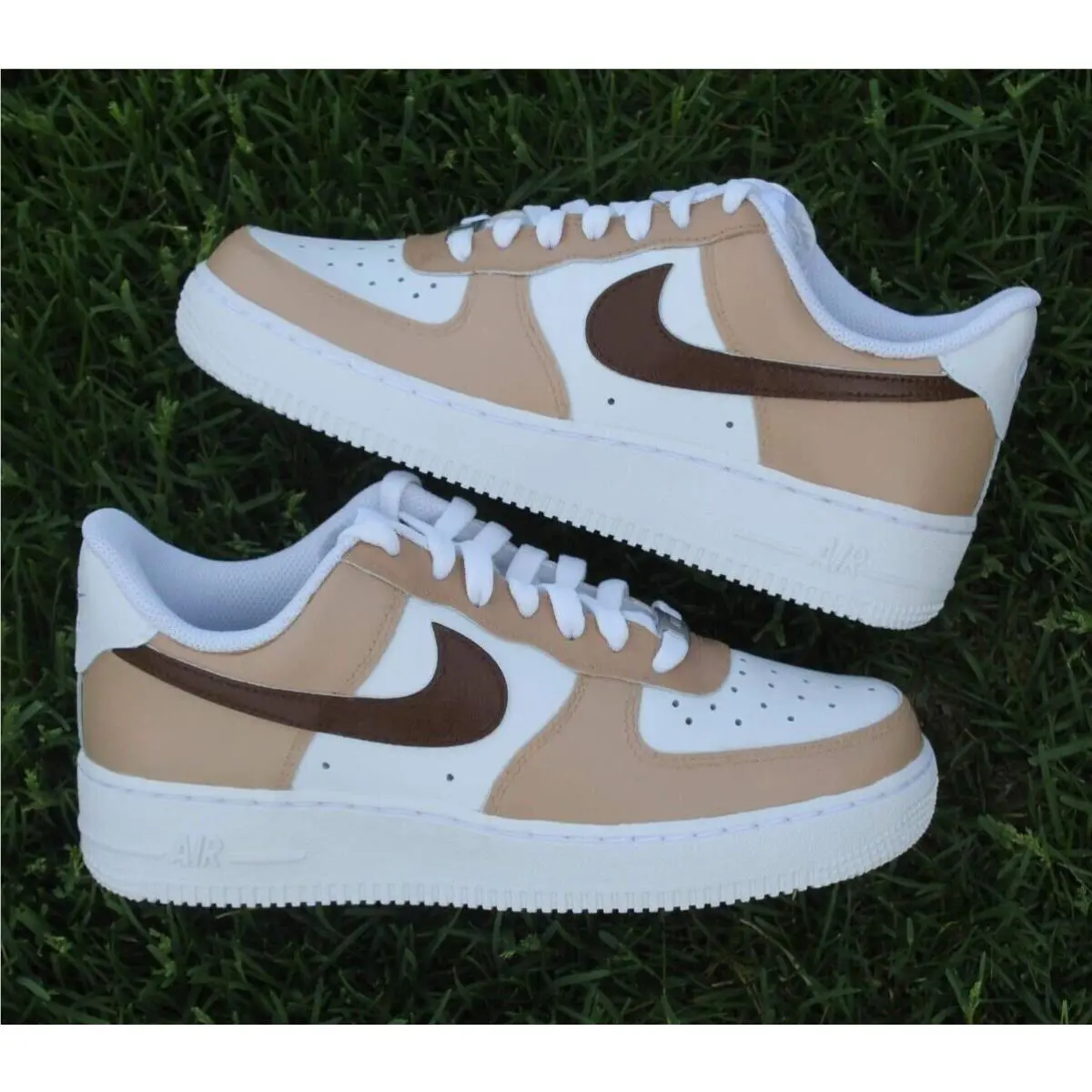 Nike Beige Brown Tone Air Force 1 Custom White Shoes Womens Kids Mens All Sizes