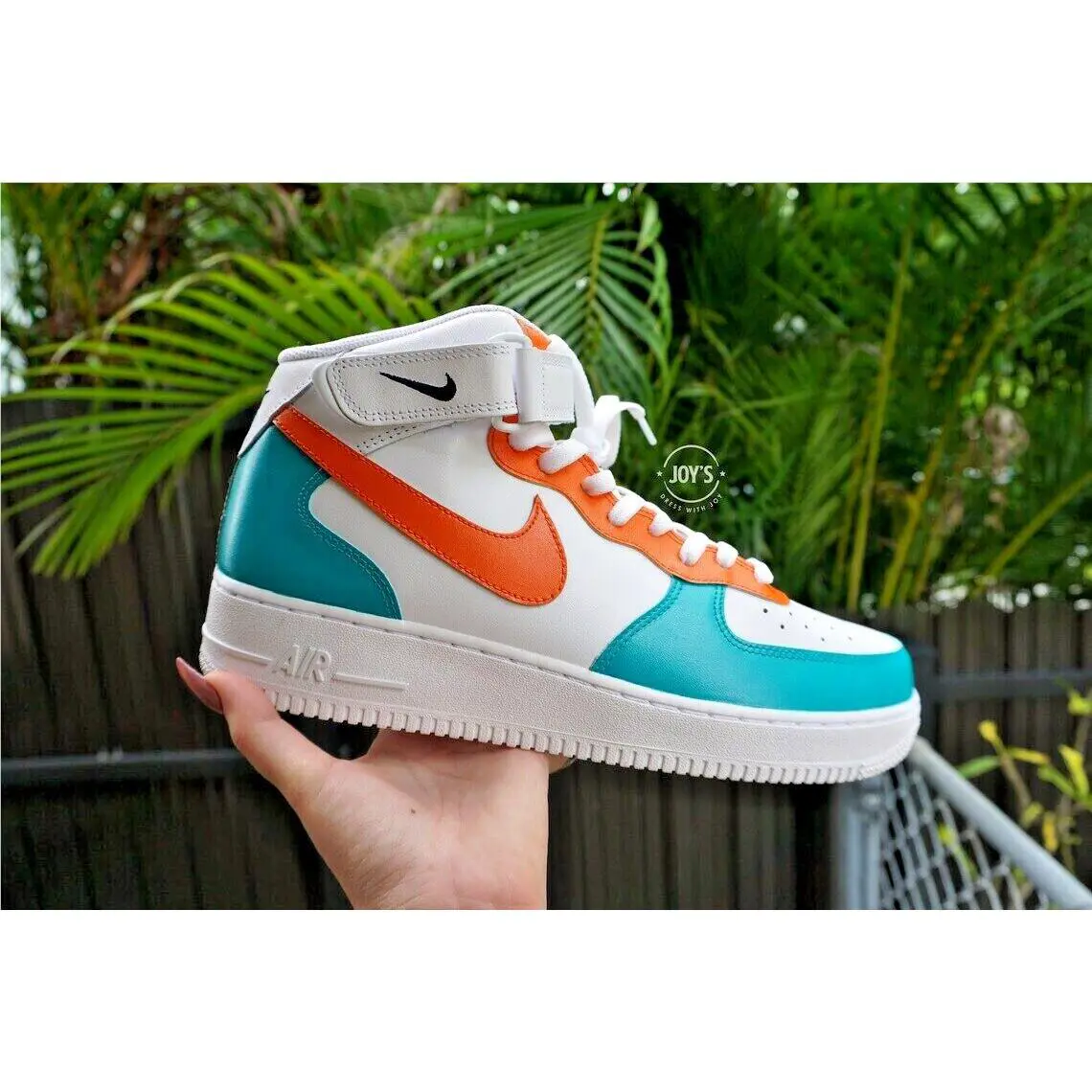 Nike Air Force 1 Mid Custom White Shoes Turquoise Sunset Orange Mens Womens Kids