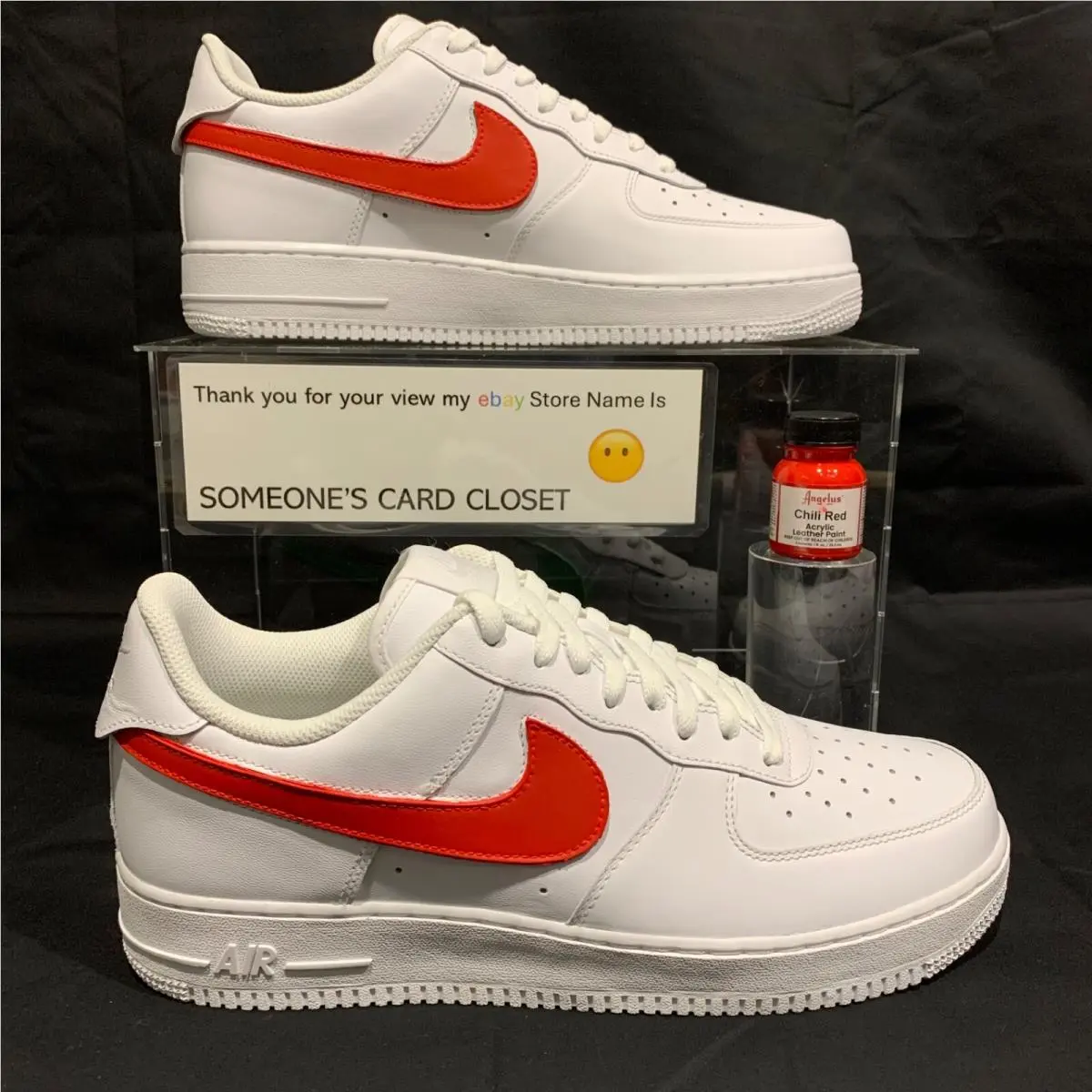 Nike Air Force 1 Low White Chili Red Custom Painted Swoosh Sc- 20W