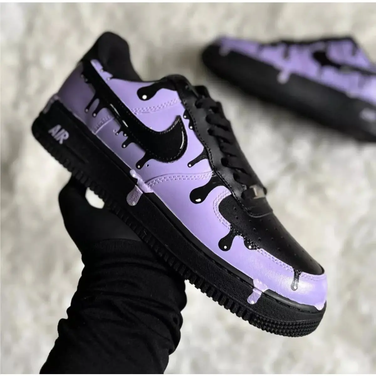 Nike Air Force 1 Custom Drip Shoes Lilac Purple Black Colorway Sneakers Mens Kids