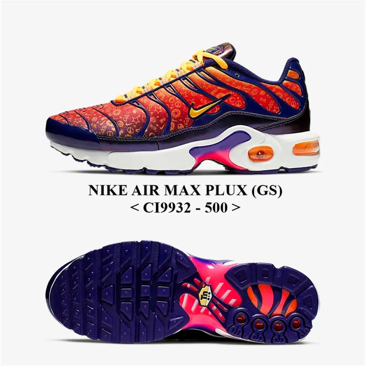 Nike Air Max Plus GS CI9932 - 500 Women`s Athletic Running Shoes Nwb- NO Lid - REGENCY PURPLE/LASER ORANGE