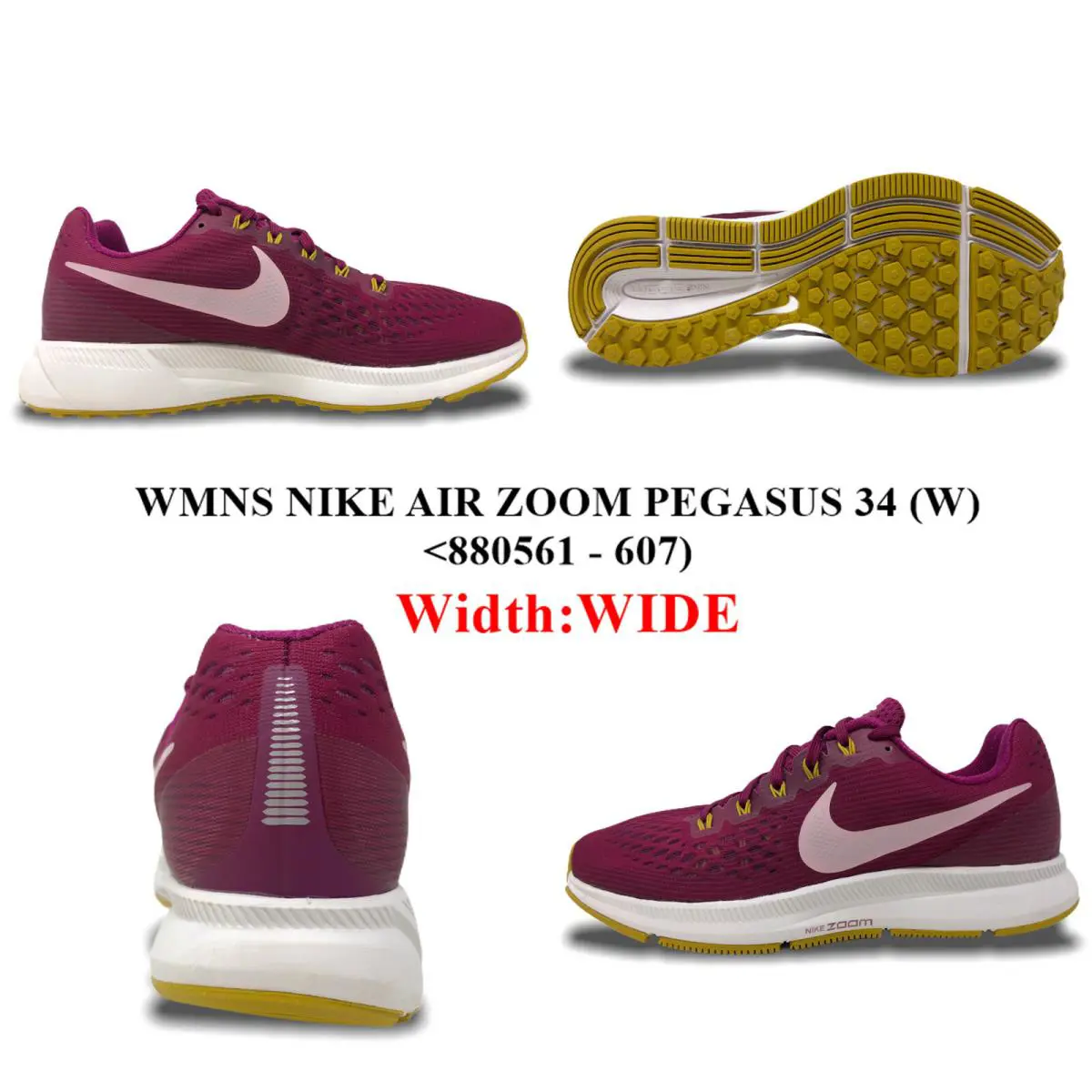 Women`s Nike Air Zoom Pegasus 34 W 880561 - 607 Running/casual Shoes.n W Box - TRUE BERRY/PLUM CHALK