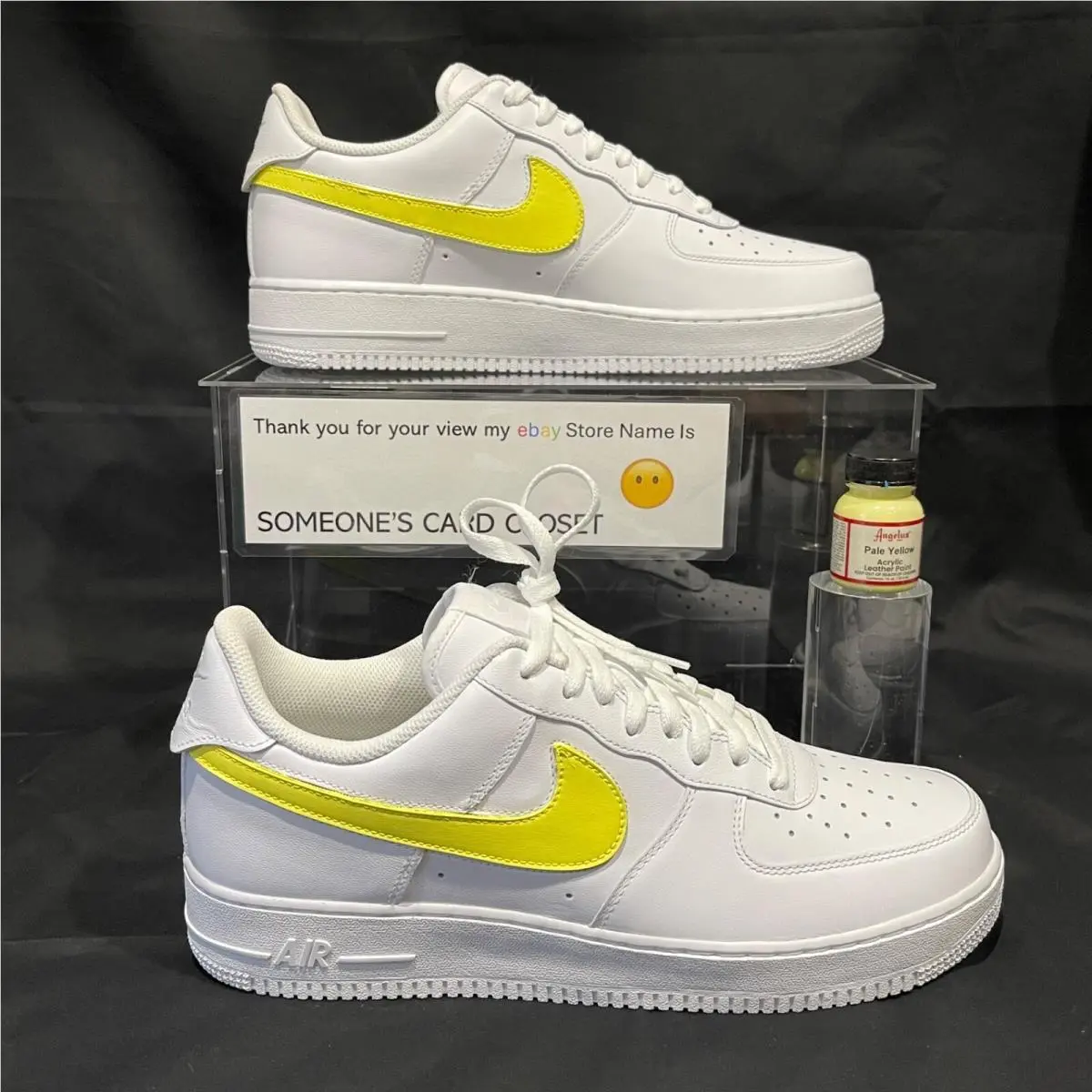 Nike Air Force 1 Low White Pale Yellow Custom Painted Swoosh Sc- 57W