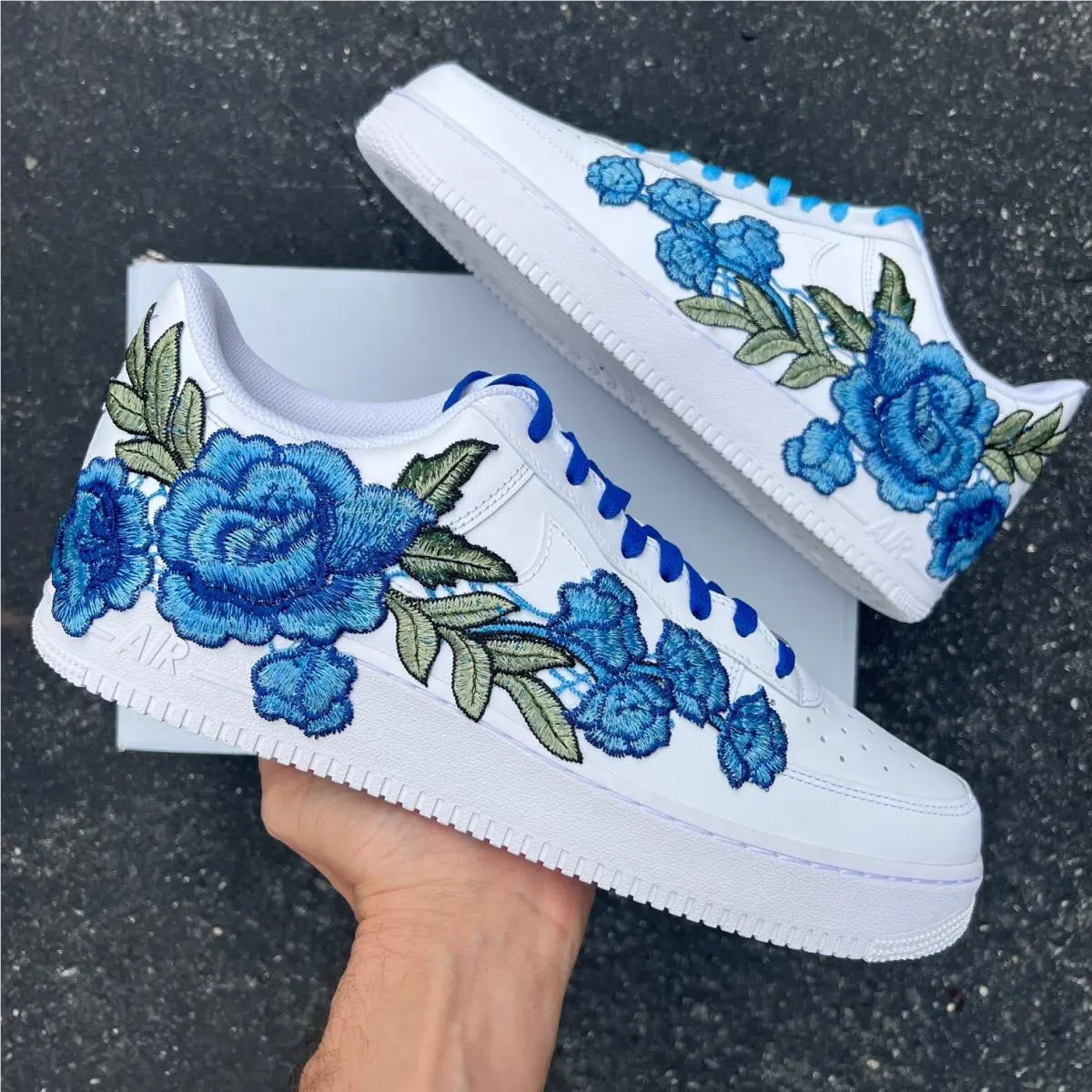 Nike Air Force 1 Custom Rose `blue Bloom` Floral Shoes Mens 8 8.5 9 9.5 10 10.5 11 12
