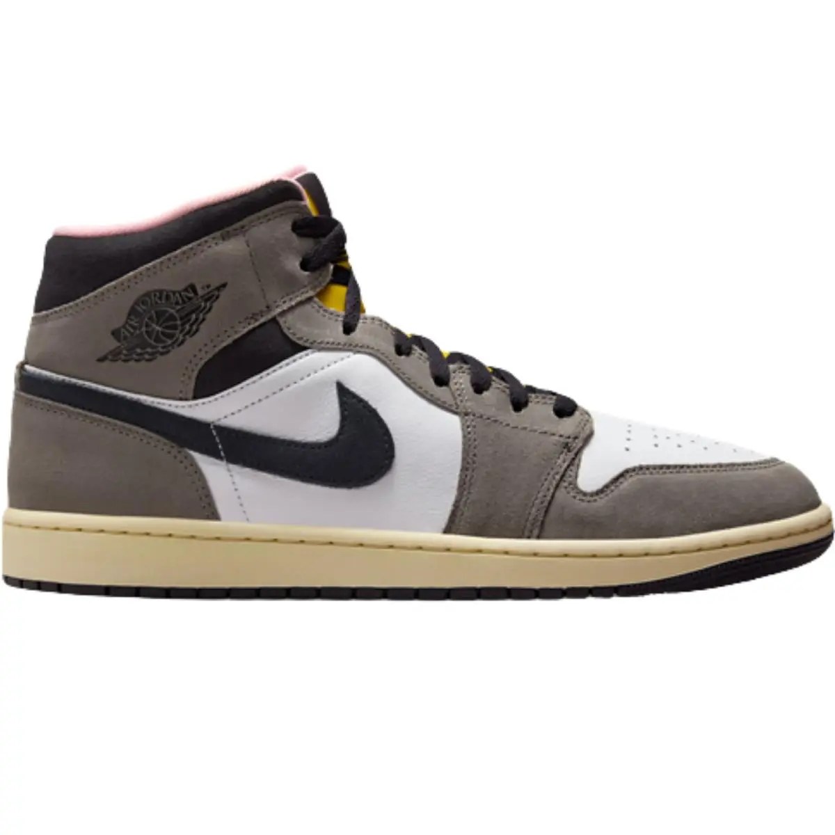 Air Jordan 1 Mid Retro OG Men Sneaker Shoe Size 7-14 Colors White/Oil Grey/Cave Stone by Nike