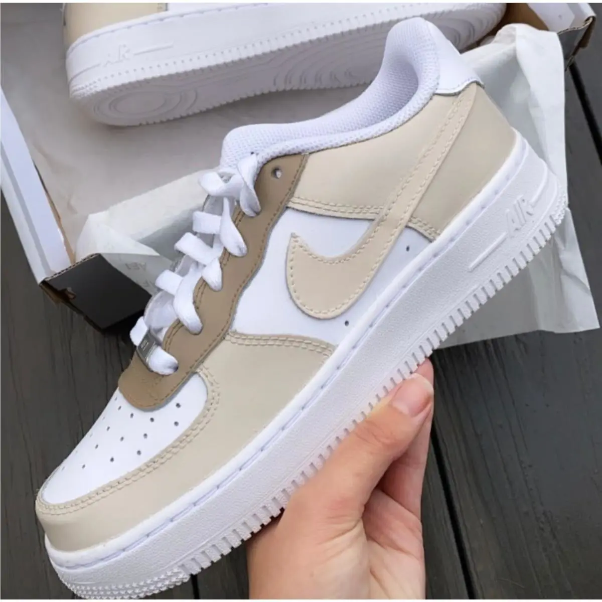 Nike Air Force 1 Custom White Shoes Creme De La Cream Tan Beige Mens Womens Sneakers