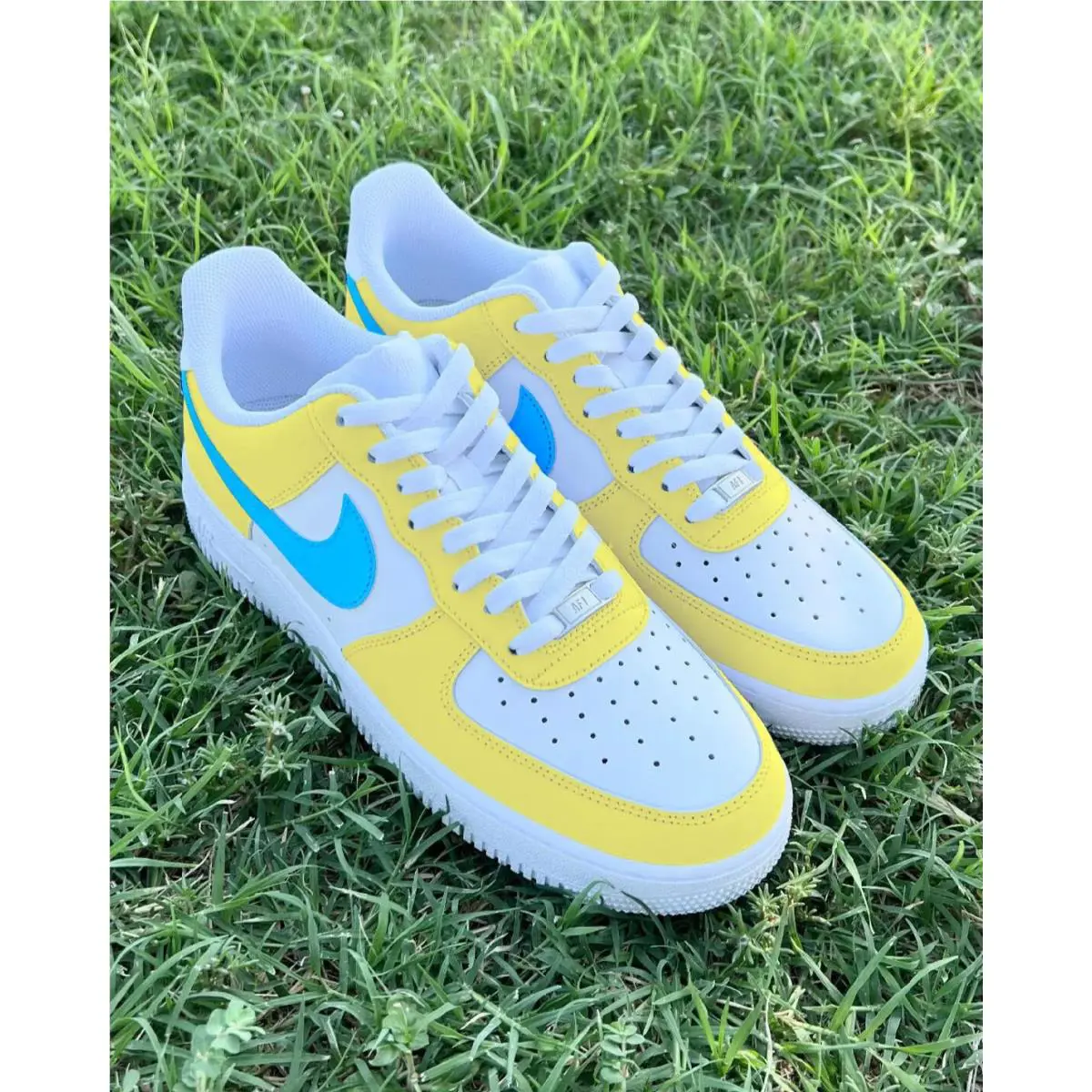 Nike Air Force 1 Custom Pale Yellow Blue White Shoes Mens Womens Mens Womens