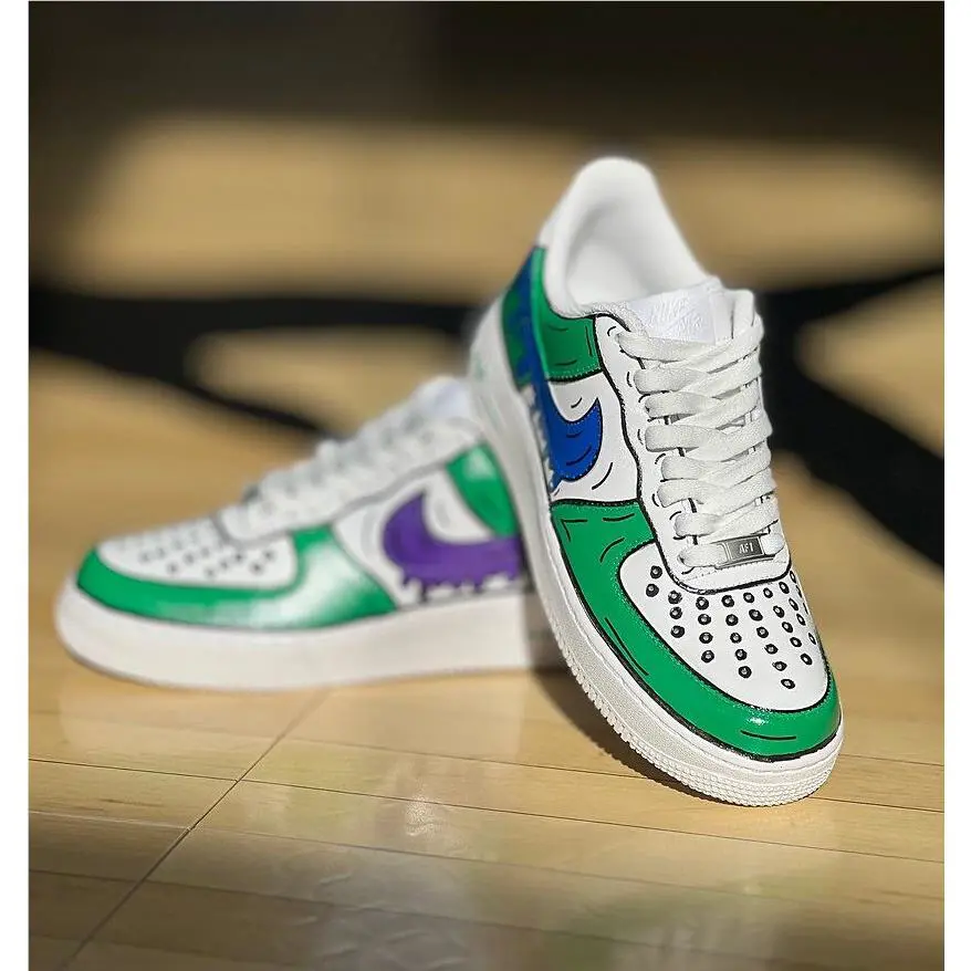 Nike Air Force 1 Custom Shoes Cartoon Retro Comic Graffiti Green Blue Purple White