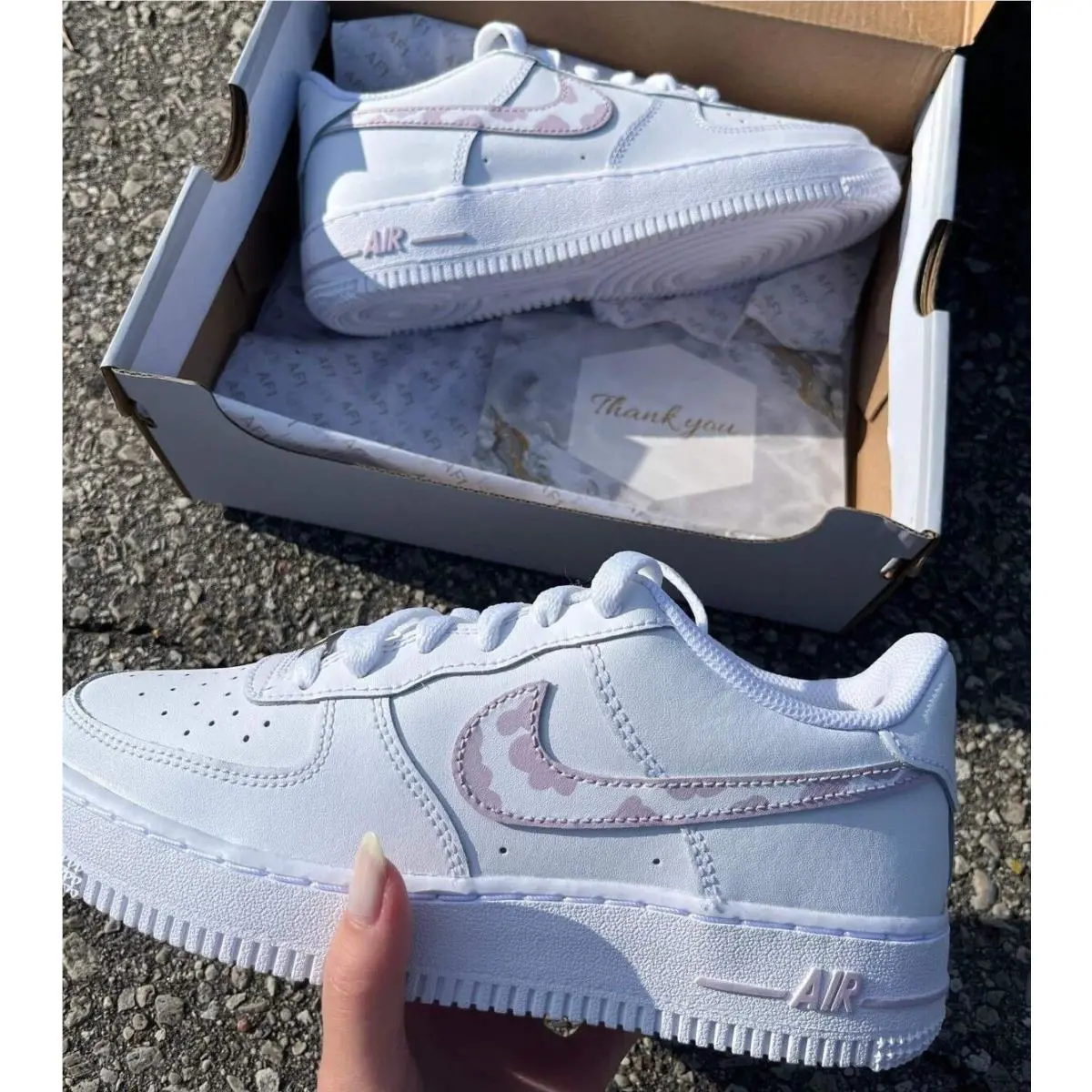 Nike Pastel Light Purple Lilac Cow Print Custom Air Force 1 White Shoes Womens Kids