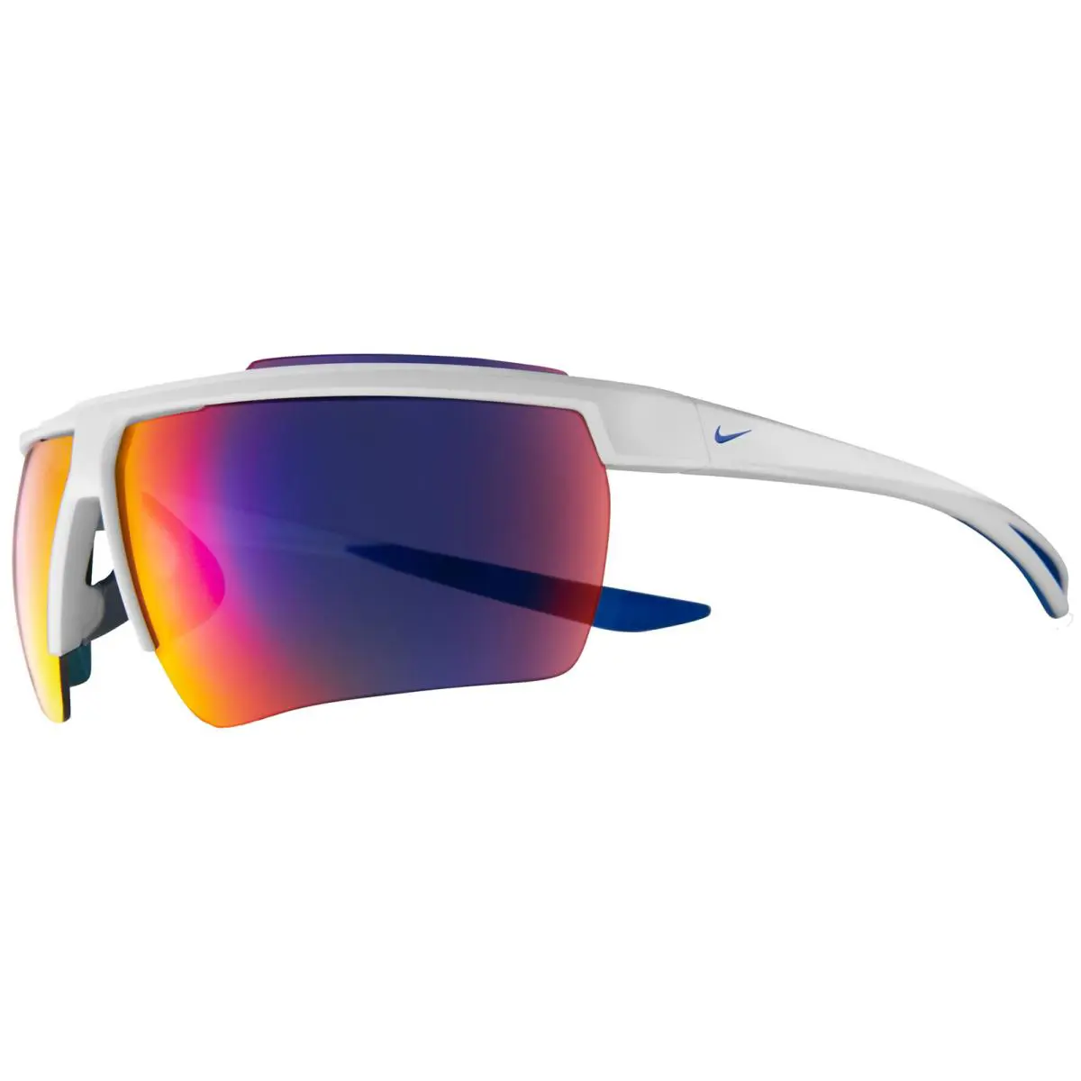Nike Windshield 20 Men`s Semi Rimless Wrap Sunglasses w/ Field Tint Mirror Lens - White-Game Royal/Multi (102), Frame: Select Variation, Lens: Multi