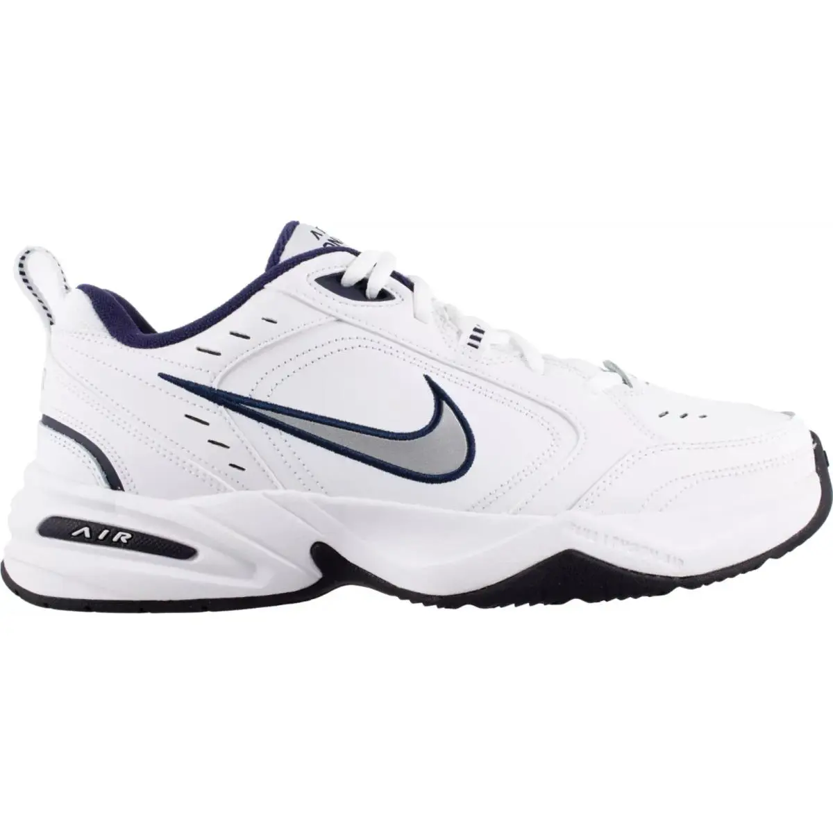Men Nike Men`s Air Monarch IV Training Shoes Extra Wide/4E - White/Silver/Mild Navy