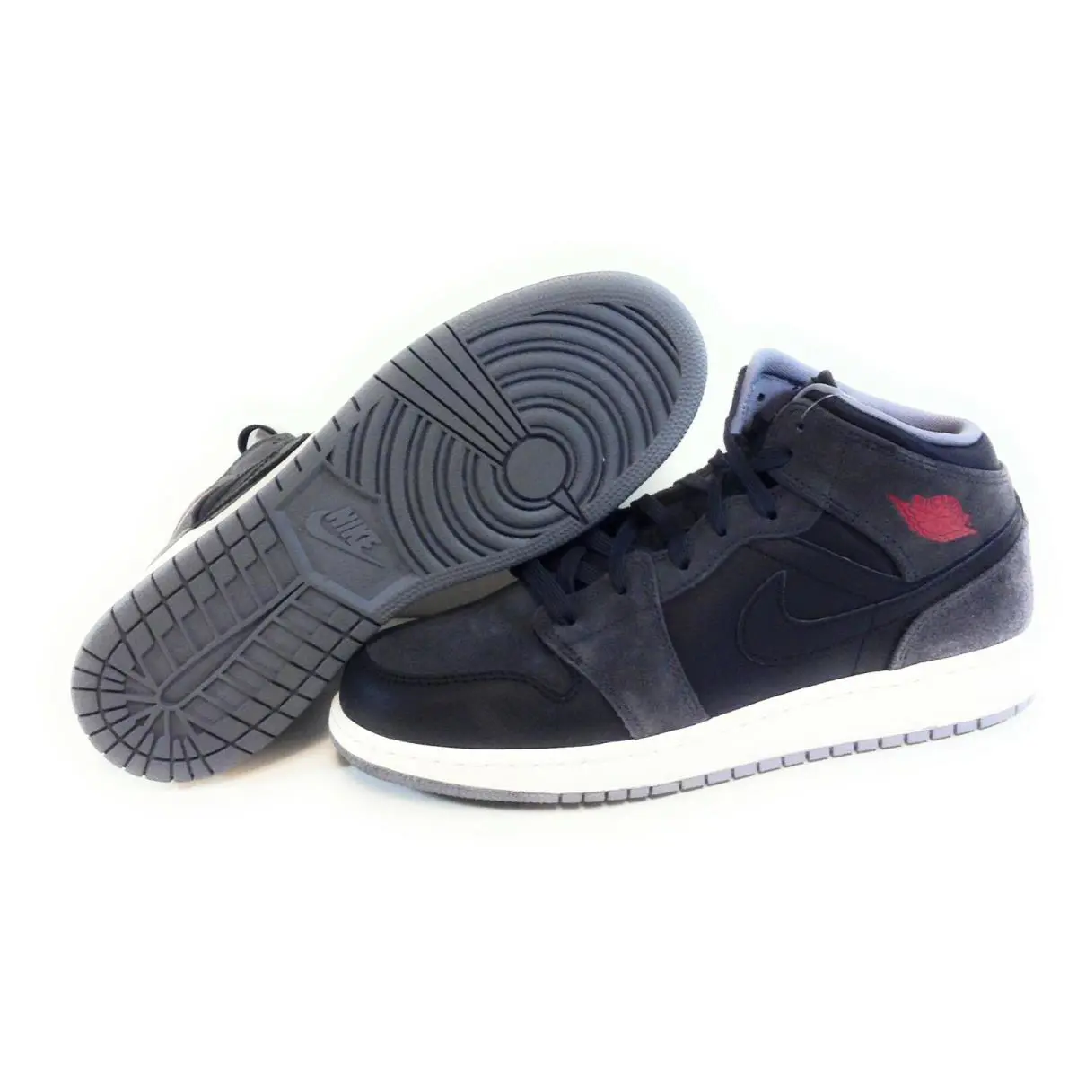 Boys Girls Kids Youth Air Jordan 1 Mid 554725 018 Black 2013 DS Sneakers Shoes - Black